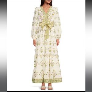 A Loves A - Floral Printed Long Sleeve V-Neck Self Tie Maxi Dress